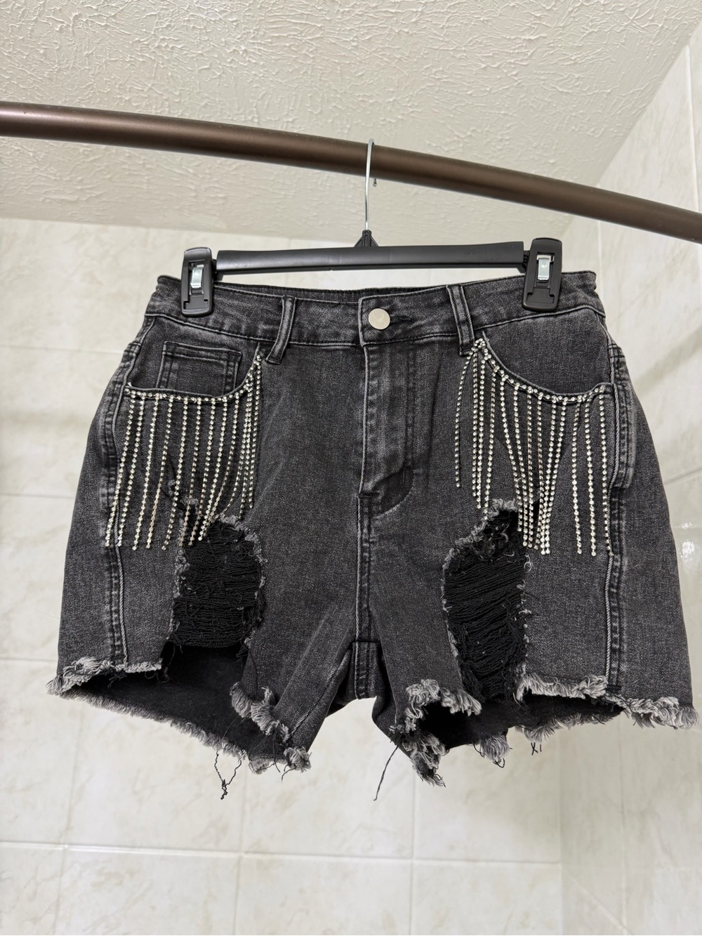 Womens Distressed Denim Shorts - Black Wash